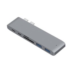 USB eloszt HUB MacBook-hoz szrke sznben, Type-C, USB 3.0, SD, Micro SD, TF