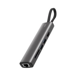 Home USBHUB7 dokkol lloms, Gigabit RJ45, 4K HDMI HDR, egr, billentyzet, TF/microSD, SD, 2 TB USB trol, merevlemez, ~100 W PD, plug & play