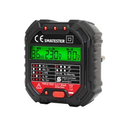 Home SMATESTER konnektor teszter, LED visszajelzk, Voltmr, L-N, N-E, RCD mA, Fi s RCD rel ellenrz, elem nlkl mkdik, max. 250 V~ aljzatokhoz