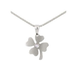 Négylevelű egyköves lóhere lapmedál, fehér 14 kt 0,99 g