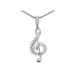 Sokköves violin-kulcs medál, fehér 14 kt 1,67 g