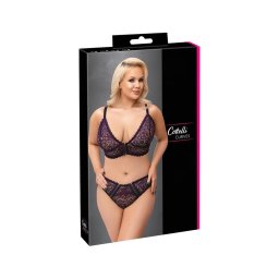 Cottelli Plus Size - áttetsző mintás melltartó szett (lila)