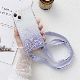 GLITTER Huzat kábellel Apple iPhone 14 Plus lila