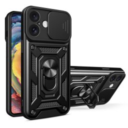 RING KAMERA Borító tartóval Apple-hoz iPhone 16 Plus fekete
