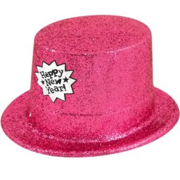 Cilinder glitteres, Happy New Year, magenta