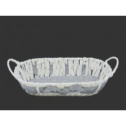 Fonott kosár ovál füles fehér/szürke 33,5x10cm 70-30/Szürke - Fonott áruk