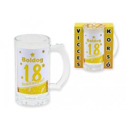 Vicces Söröskorsó Boldog 18. Szülinapot arany 400ml 04655 - Tréfás Söröskorsó