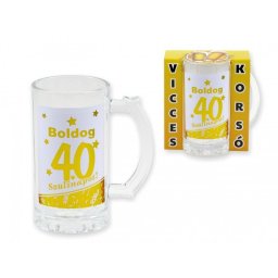 Vicces Söröskorsó Boldog 40. Szülinapot arany 400ml 04658 - Tréfás Söröskorsó