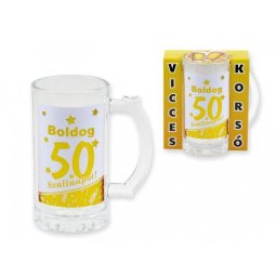 Vicces Söröskorsó Boldog 50. Szülinapot arany 400ml 04659 - Tréfás Söröskorsó
