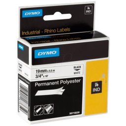 DYMO Feliratozógép szalag, tartós poliészter, 19 mm x 5,5 m, DYMO "Rhino", fehér-fekete