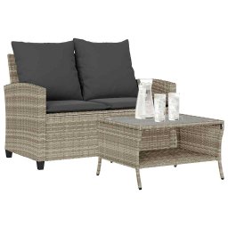 vidaXL 2 személyes polyrattan kerti kanapé asztallal&párnával