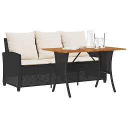 vidaXL 3 személyes fekete polyrattan kerti kanapé asztallal&párnával