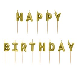 Happy Birthday arany betűk, gyertya, 2,5 cm