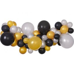 Színes Silver-Gold-Black léggömb, lufi girland szett 65 db-os
