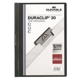 DURABLE Gyorsfűző, klipes, A4, DURABLE "DURACLIP(R) 30", sötétzöld