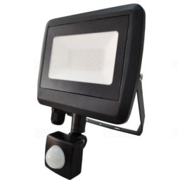 DEL1745 LED reflektor 30W mozgásérzékelős, sorkapoccsal, tömszelencével 4000K 2400lm IP65 120 fok SMD, lapos, fekete delux (F oszt.)