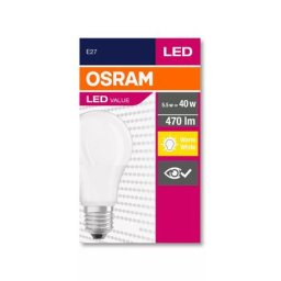 OSRAM LED izzó, E27, gömb, A60, 5W, 470lm, 2700K (MF), OSRAM "Value"
