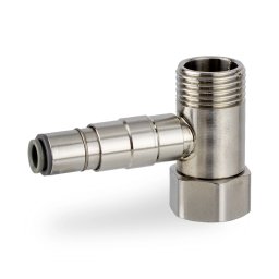 SS304 rozsdamentes fém bekötő csatlakozó ON-OFF szeleppel 1/2"x1/2"x1/4" KM BM
