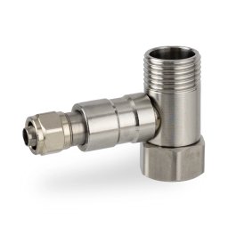 SS304 rozsdamentes fém bekötő csatlakozó ON-OFF szeleppel 1/2"x1/2"x3/8" KM BM