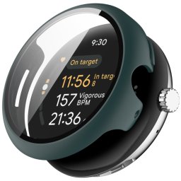 PC FULL COVER Műanyag borítás üveggel Google Pixel-hez Watch 3 45mm sötétzöld