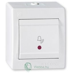 POWER falra szerelhető nyomógombos csengőkapcsoló LED visszajelzővel IP44, fehér