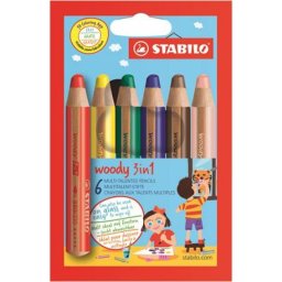 Színes ceruza készlet, kerek, vastag, STABILO \Woody 3 in 1\, 6 különböző szín [6 db]