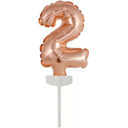 Rose Gold 2-es szám fólia léggömb, lufi tortára 13 cm