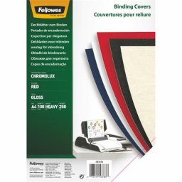 FELLOWES Hátlap, A4, 250 g, fényes, FELLOWES "Chromolux", piros