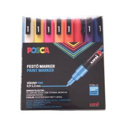 UNI Dekormarker készlet, 0,9-1,3 mm, UNI "Posca PC-3M", 16 különböző szín