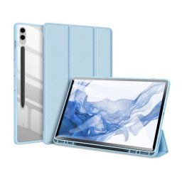 Samsung Galaxy Tab S9 FE Plus (12.4) SM-X610 / X616B, mappa tok, Trifold, légpárnás sarok, közepesen ütésálló, érintőceruza tartó, átlátszó hátlap, Dux Ducis Toby, kék