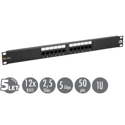 19"-os Solarix patch panel 12 x RJ45 CAT5E UTP 150 MHz fekete 1U SX12-5E-UTP-BK SX12-5E-UTP-BK