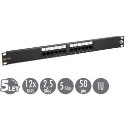 19" Solarix patch panel 12 x RJ45 CAT5E UTP 150 MHz fekete 1U SX12-5E-UTP-BK