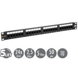 19"-os Solarix patch panel 24 x RJ45 CAT5E UTP 150 MHz fekete 1U SX24-5E-UTP-BK SX24-5E-UTP-BK
