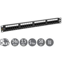 19" Solarix patch panel 24 x RJ45 CAT5E UTP 150 MHz fekete 1U SX24-5E-UTP-BK 1U SX24-5E-UTP-BK