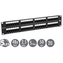 19"-os Solarix patch panel 48 x RJ45 CAT5E UTP 150 MHz fekete 2U SX48-5E-UTP-BK SX48-5E-UTP-BK
