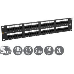19" Solarix patch panel 48 x RJ45 CAT5E UTP 150 MHz fekete 2U SX48-5E-UTP-BK SX48-5E-UTP-BK