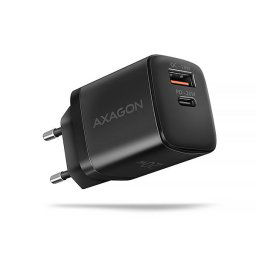 AXAGON ACU-PQ20, 20W-os hálózati töltő, 2x port (USB-A USB-C), PD3.0/PPS/QC4 /AFC/Apple, fekete színben