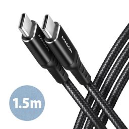 AXAGON BUCM-CM15AB, HQ kábel USB-C USB-C, 1.5m, USB 2.0, PD 60W 3A, ALU, fonott, fekete