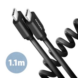 AXAGON BUCM-CM20TB, TWISTER kábel USB-C USB-C, 1.1m, USB 2.0, PD 60W 3A, ALU, tpe, fekete