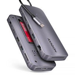 AXAGON HMC-12GM2, USB 10Gbps hub, 3x USB-A, USB-C, HDMI, DP, RJ-45 GLAN, M.2, SD/mSD, audio, PD 100W, USB-C kábel 50cm