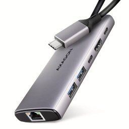 AXAGON HMC-6G2L, USB 10Gb/s hub, 2x USB-A, 1x USB-C, HDMI 4k/60, RJ-45, PD 100W, USB-C kábel 15cm
