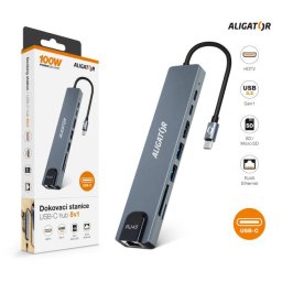 Aligator USB-C / Hub 8v1 dokkolóállomás (USB-C / 2xUSB / SD / MicroSD / HDTV / RJ45)