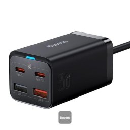 Baseus GaN3 Pro gyorstöltő, 2x USB-C, 2x USB 65W fekete