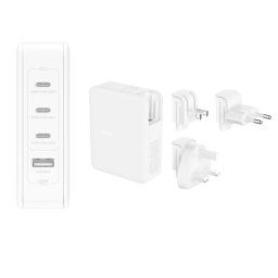 Belkin BOOST CHARGE™ 140W 4 portos USB-C Power Delivery GaN PPS fali töltő UK, EU, US adapterek, fehér színű