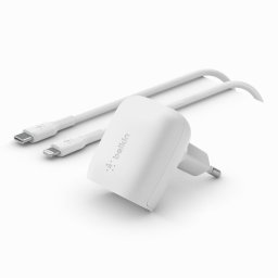 Belkin BOOST CHARGE 20 W USB-C Power Delivery PPS fali töltő 1 m-es USB-C–Lightning kábel, fehér
