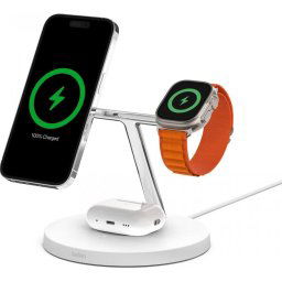 Belkin BOOST CHARGE™ PRO MagSafe 3in1 vezeték nélküli töltés iPhone-hoz/Apple Watch-hoz/AirPods-hoz, fehér - ÚJ