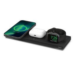 Belkin BOOST CHARGE™ PRO MagSafe 3in1 vezeték nélküli töltőpad iPhone-hoz/Apple Watch-hoz/AirPods-hoz, Fekete