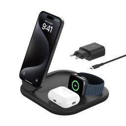 Belkin BOOST CHARGE™ Qi2 15W 3in1 mágneses töltőállvány, összecsukható, fekete