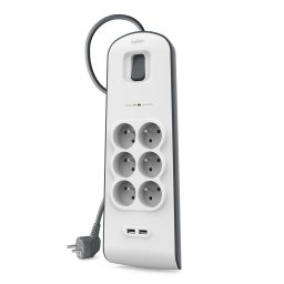 Belkin túlfeszültségvédő BSV604 - 6 aljzat, 2xUSB/2.4A, 2m