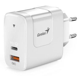 Genius PD-65AC, hálózati adapter, univerzális, 65W, 1× USB-C, 1× USB, PD 3.0, QC 3.0, fehér